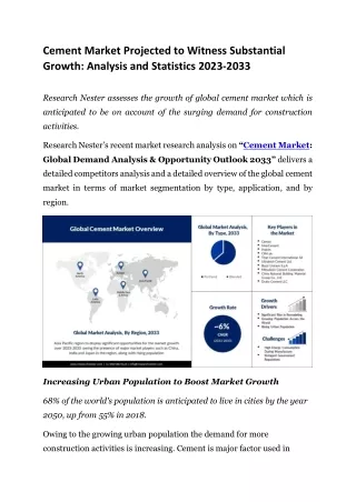 Cement Market Analysis 2033: Comprehensive Statistics, Growth Rate, and Future T