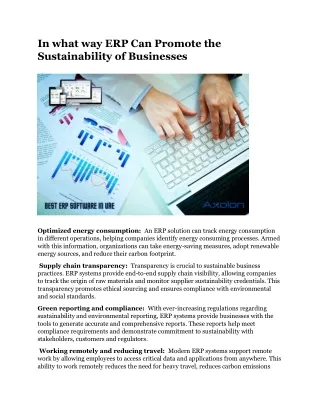 In what way ERP Can Promote the Sustainability of Businesses