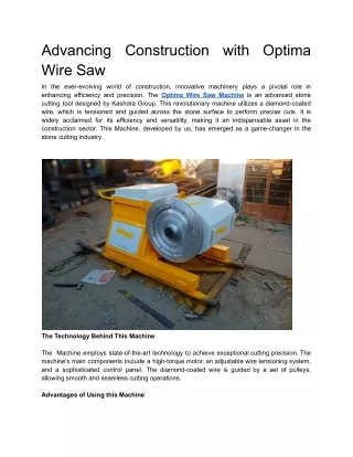 Advancing Construction with Optima Wire Saw