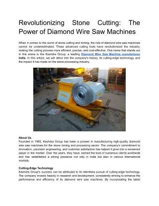 Revolutionizing Stone Cutting: The Power of Diamond Wire Saw Machines