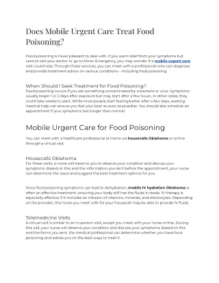 Does a Mobile Urgent Care Treat Food Poisoning