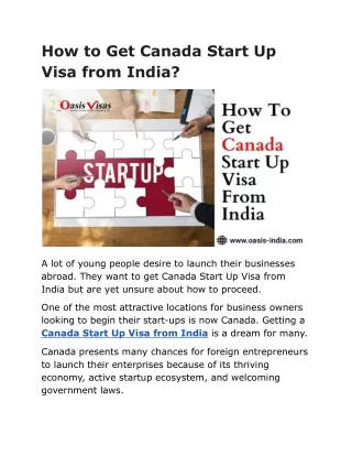 How To Get Canada Start Up Visa From India?