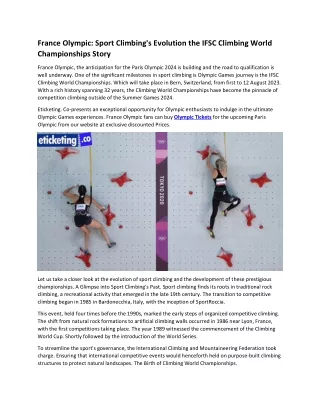 France Olympic Sport Climbing's Evolution the IFSC Climbing World Championships Story