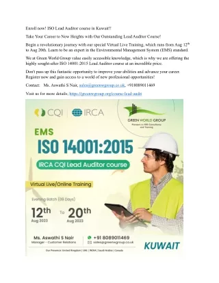 ISO Lead Auditor course in Kuwait!!