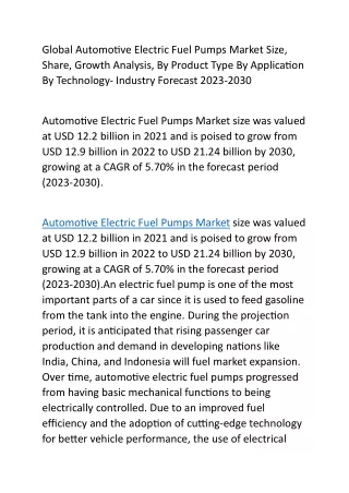 Global Automotive Electric Fuel Pumps Market Size