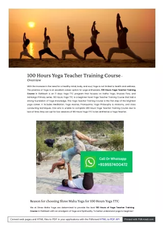The Transformative 100 Hour Yoga TTC in Rishikesh