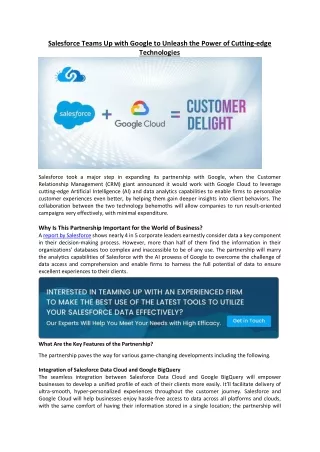 Salesforce Teams Up with Google to Unleash the Power of Cutting-edge Technologies