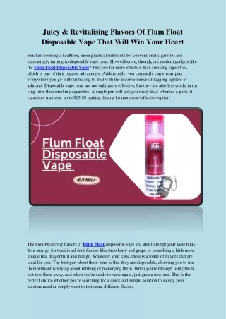 Juicy & Revitalising Flavors Of Flum Float Disposable Vape That Will Win Your He