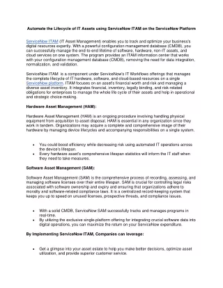 Automate the Lifecycle of IT Assets using ServiceNow ITAM on the ServiceNow Platform