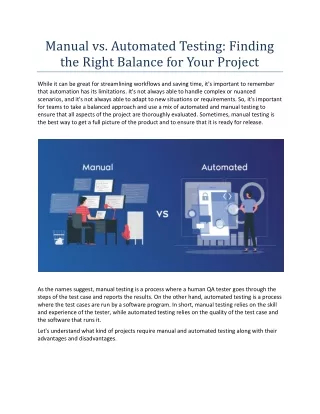 Manual vs. Automated Testing: Finding the Right Balance for Your Project