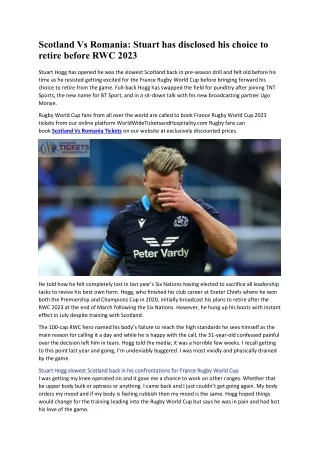 Scotland Vs Romania Stuart has disclosed his choice to retire before RWC 2023