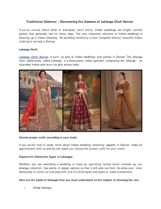 Traditional Glamour - Discovering the Essence of Lehanga Choli Denver