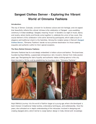 Sangeet Clothes Denver - Exploring the Vibrant World of Omnama Fashions