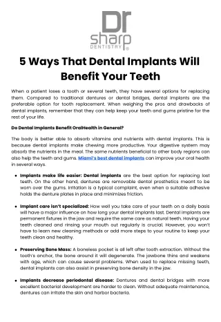 5 Ways That Dental Implants Will Benefit Your Teeth