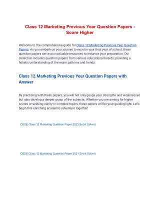 Class 12 Marketing Previous Year Question Papers - Score Higher