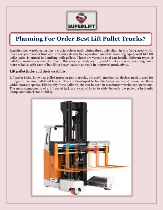 Planning For Order Best Lift Pallet Trucks