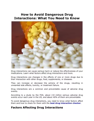 How to Avoid Dangerous Drug Interactions What You Need to Know