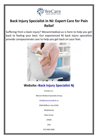 Back Injury Specialist in NJ Expert Care for Pain Relief