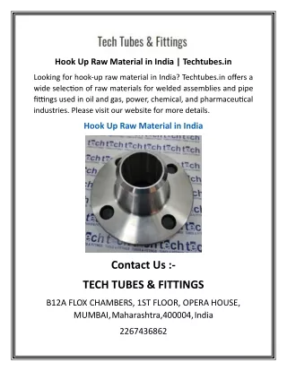 Hook Up Raw Material in India Techtubes.in