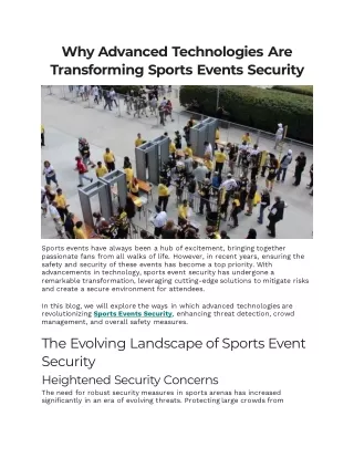 Why Advanced Technologies Are Transforming Sports Events Security