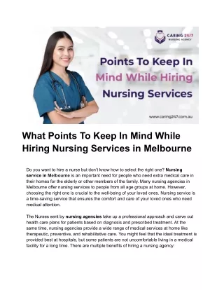 Things to Consider When Hiring Nursing Services in Melbourne