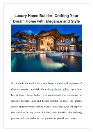 Luxury Home Builder Crafting Your Dream Home with Elegance and Style