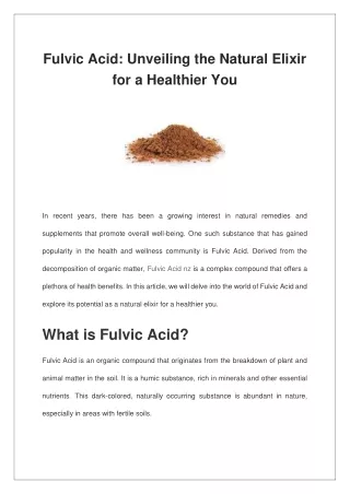 Fulvic Acid Unveiling the Natural Elixir for a Healthier You