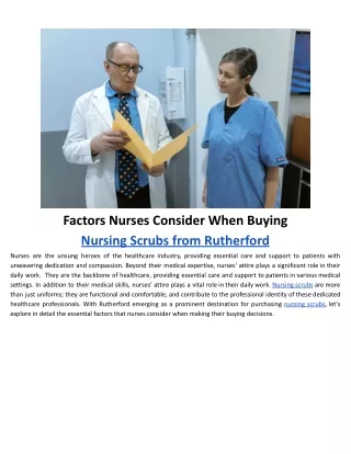 Factors Nurses Consider When Buying Nursing Scrubs from Rutherford