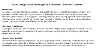 Indian Foreign Service Exam Eligibility A Pathway to Diplomatic Excellence