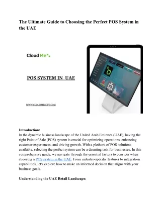 The Ultimate Guide to Choosing the Perfect POS System in the UAE