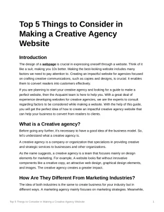 Top 5 Things to Consider in Making a Creative Agency Website