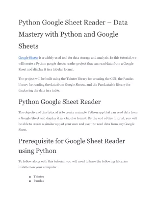 Python Google Sheet Reader – Data Mastery with Python and Google Sheets