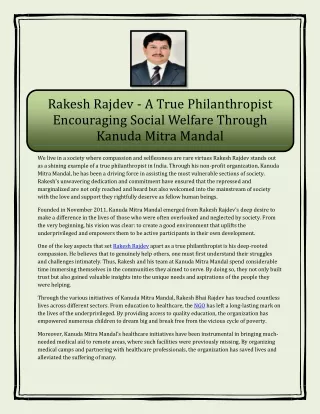 Rakesh Rajdev - A True Philanthropist Encouraging Social Welfare Through Kanuda Mitra Mandal