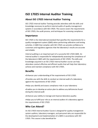 ISO 17025 Internal Auditor training