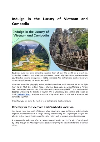 Indulge in the Luxury of Vietnam and Cambodia