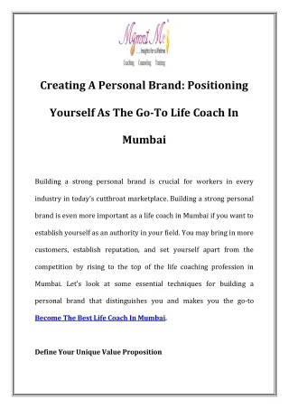 Become The Best Life Coach In Mumbai Call-7428590012