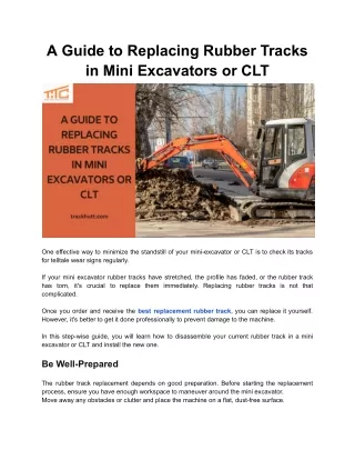 A Guide to Replacing Rubber Tracks in Mini Excavators or CLT