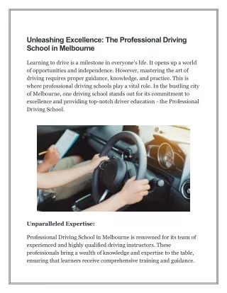 Unleashing Excellence - The Professional Driving School in Melbourne