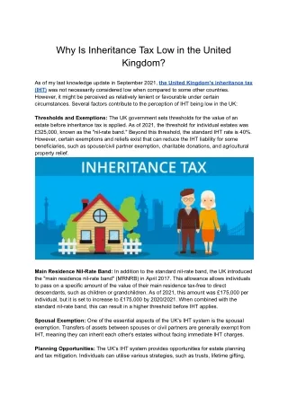 Why Is Inheritance Tax Low in the United Kingdom