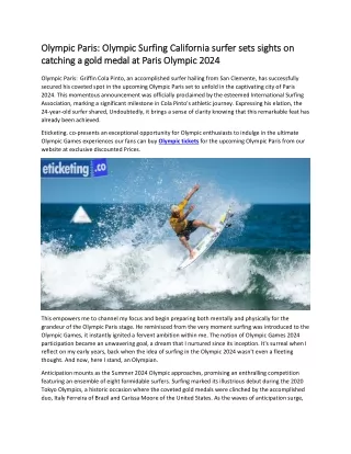 Olympic Paris  Olympic Surfing California surfer sets sights on catching a gold medal at Paris Olympic 2024