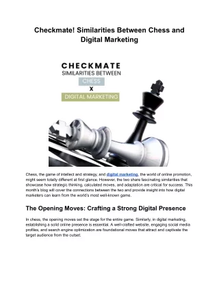 Digital Marketing - The Checkmate to Your Competition