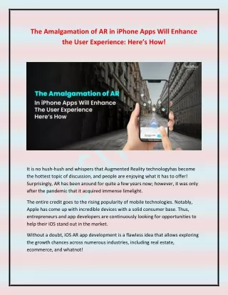 The Amalgamation of AR in iPhone Apps Will Enhance the User Experience- Here’s How