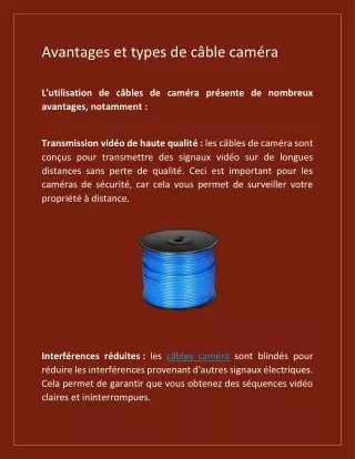 Avantages et types de câble caméra