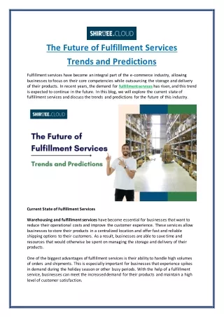 The Future of Fulfillment Services - Trends and Predictions