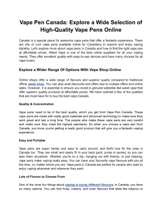 Best Vape pen Online in Canada