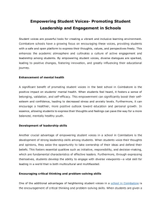 Empowering Student Voices- Promoting Student Leadership and Engagement in Schools