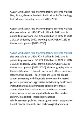 ASEAN And South Asia Mammography Systems Market Size