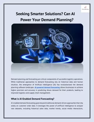 Seeking Smarter Solutions? Can AI Power Your Demand Planning?