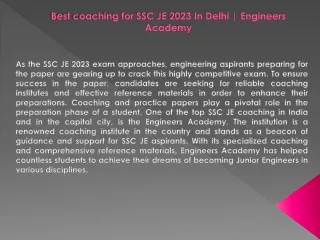 Best coaching for SSC JE 2023 In Delhi  Engineers Academy