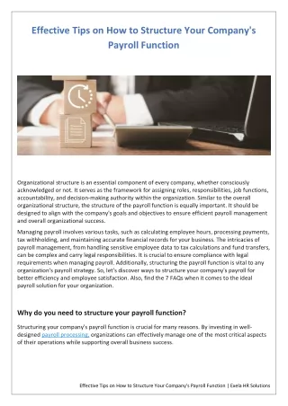 Effective Tips on How to Structure Your Company's Payroll Functions